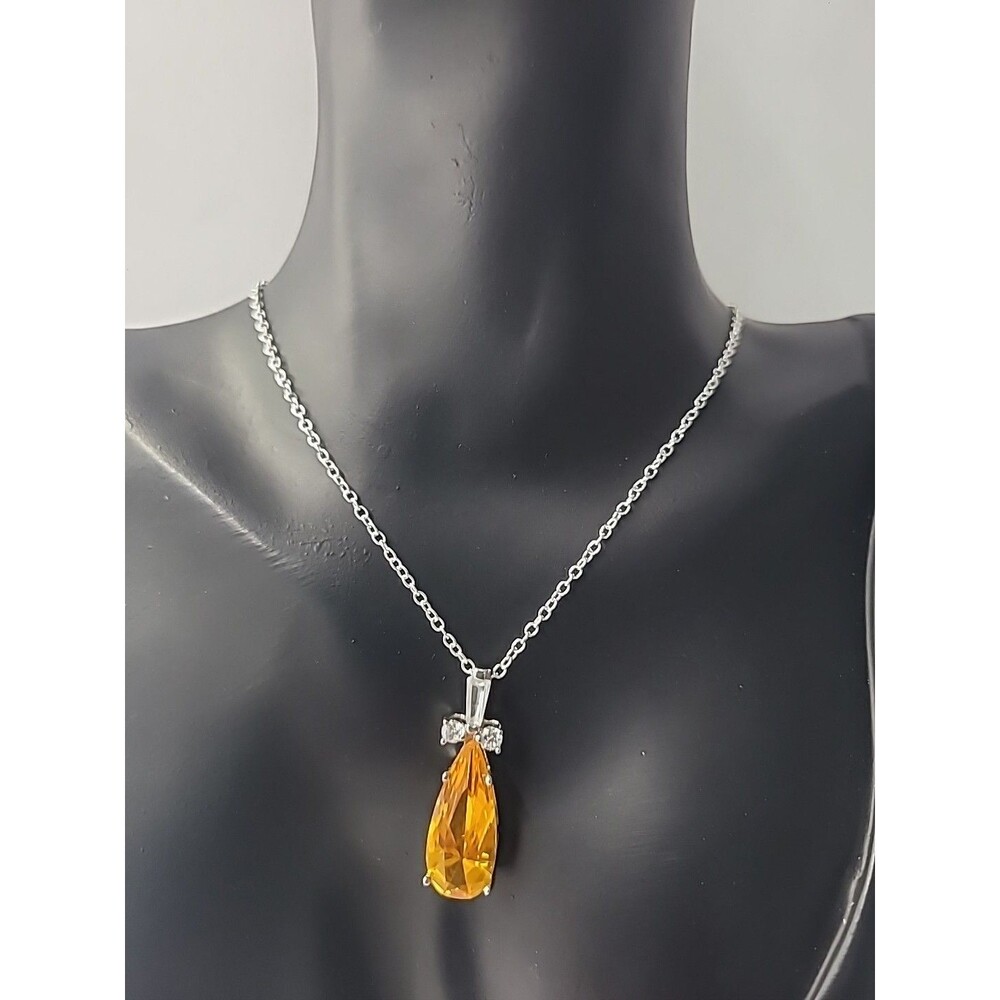 Vintage Teardrop Crystal Yellow White Necklace Silver Tone‎ Jewelry